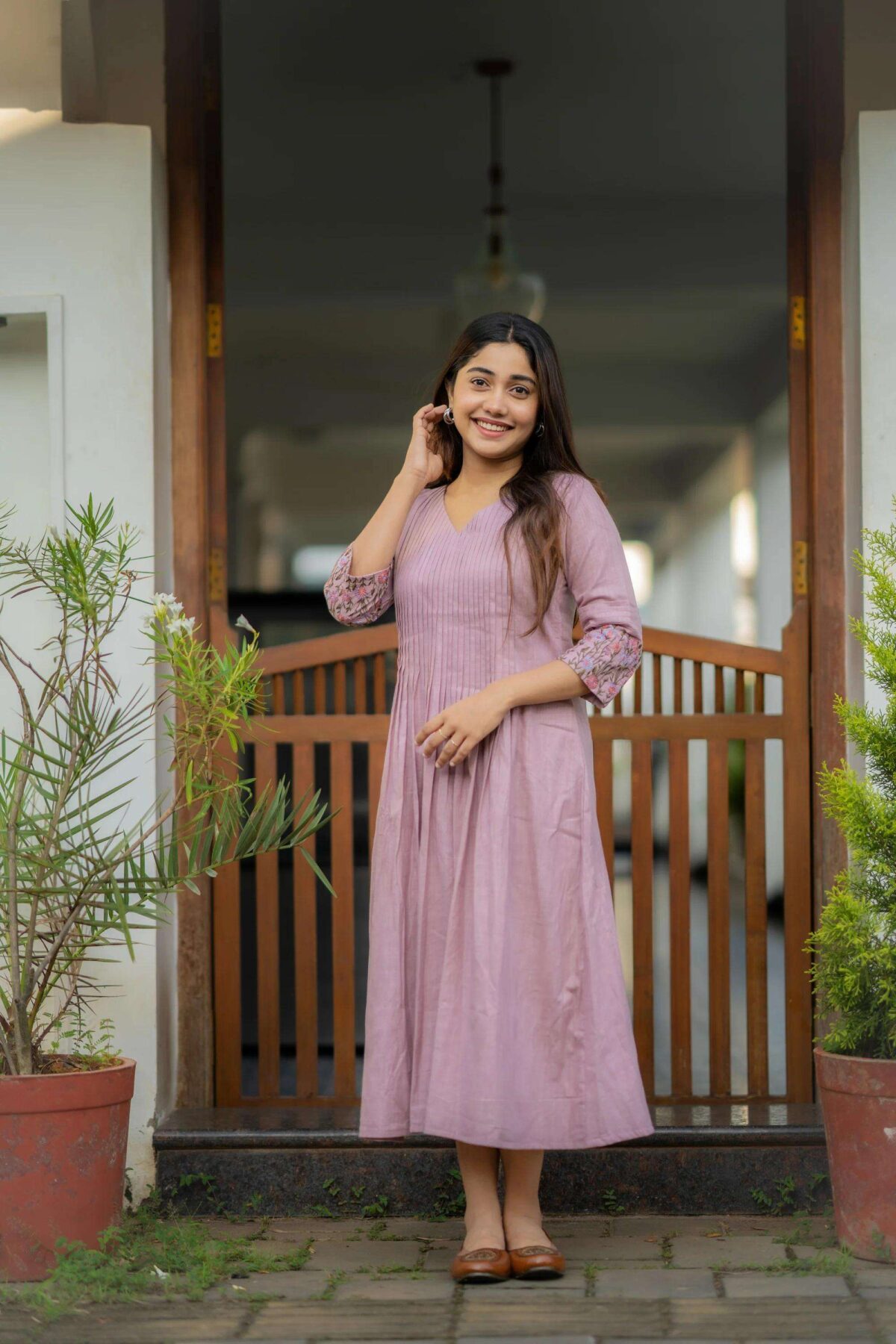 Floral Elegance ? Cotton Embroidered Dress with Printex Magic (L) - Image 2