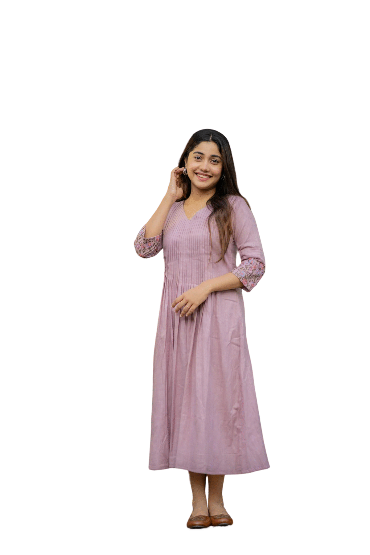 Floral Elegance ? Cotton Embroidered Dress with Printex Magic (L)