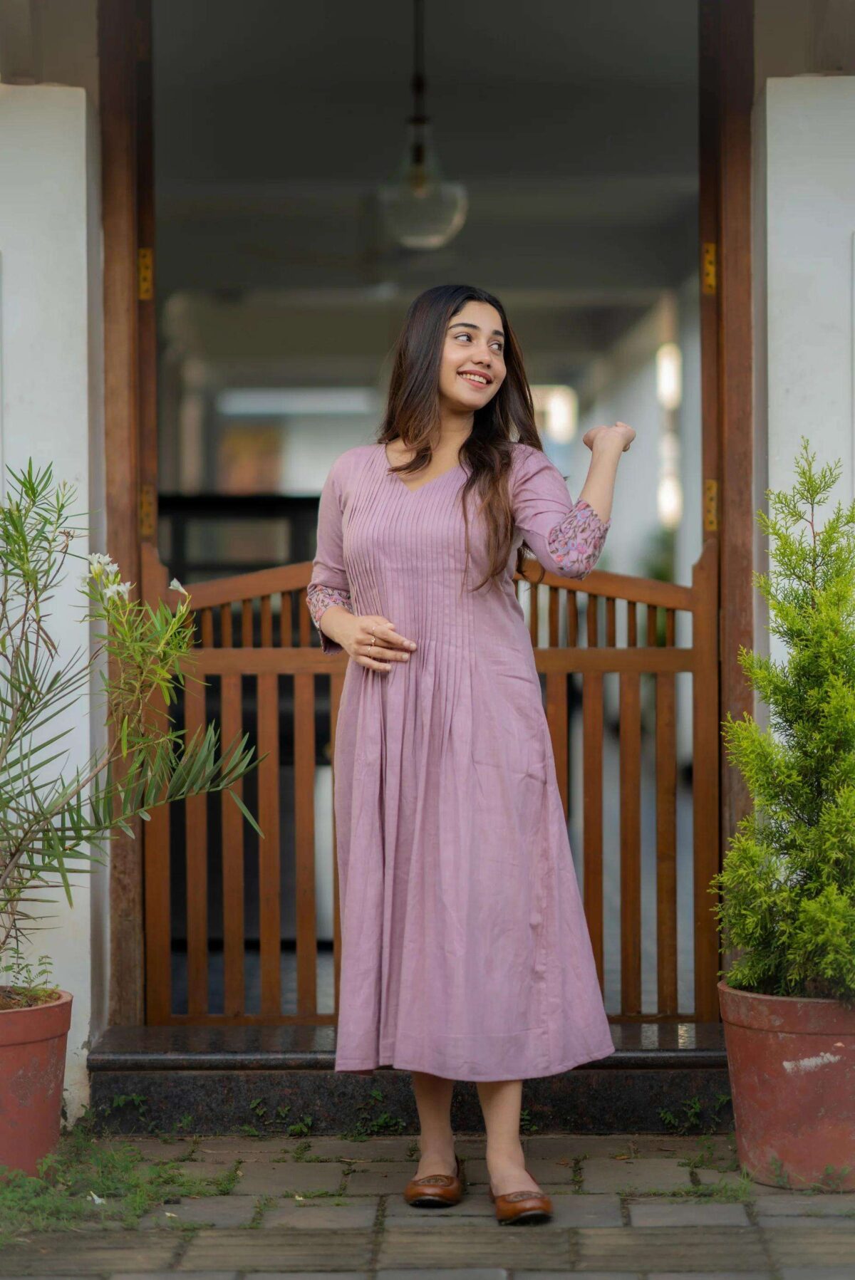 Floral Elegance ? Cotton Embroidered Dress with Printex Magic (L) - Image 3