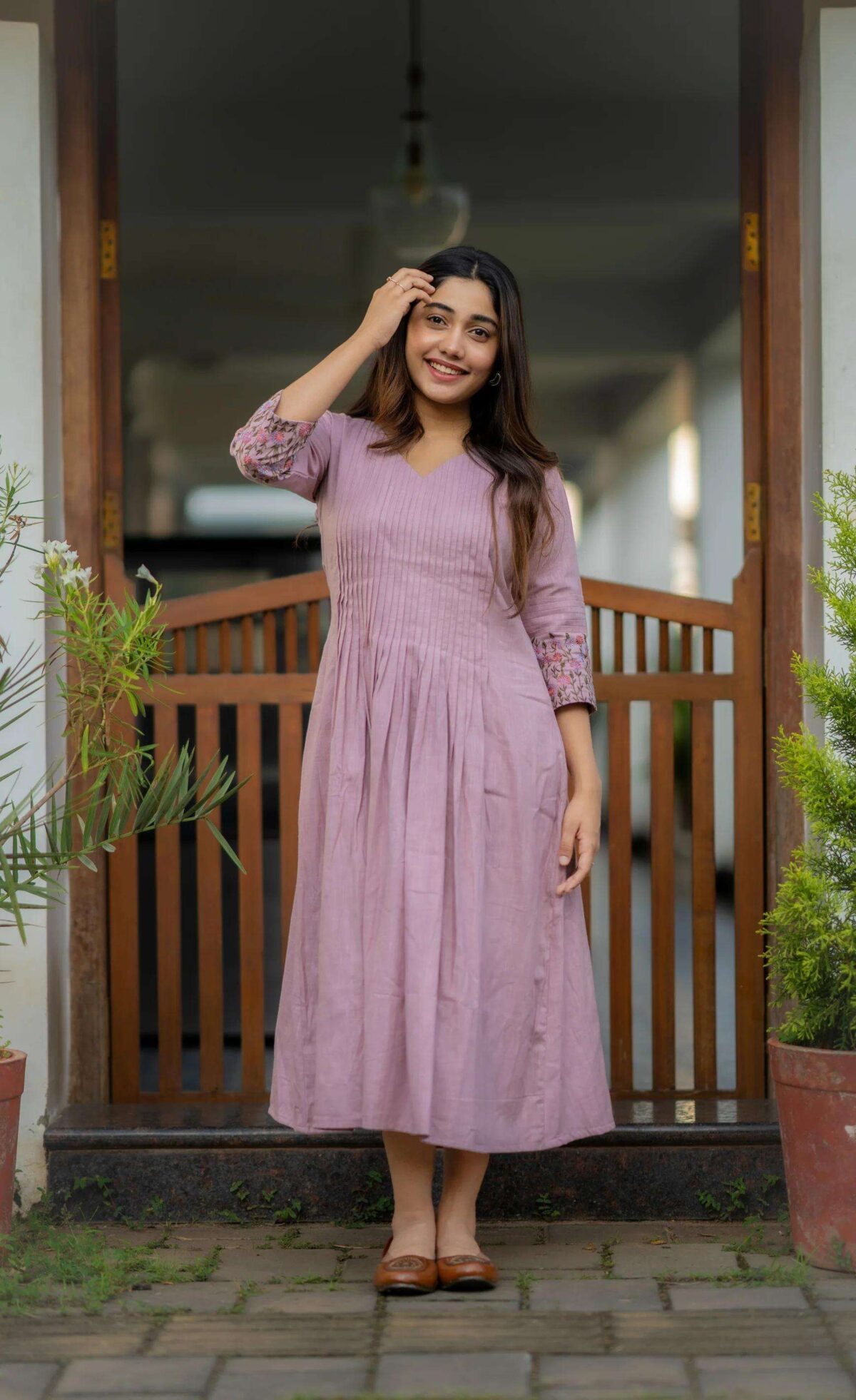 Floral Elegance ? Cotton Embroidered Dress with Printex Magic (L) - Image 4